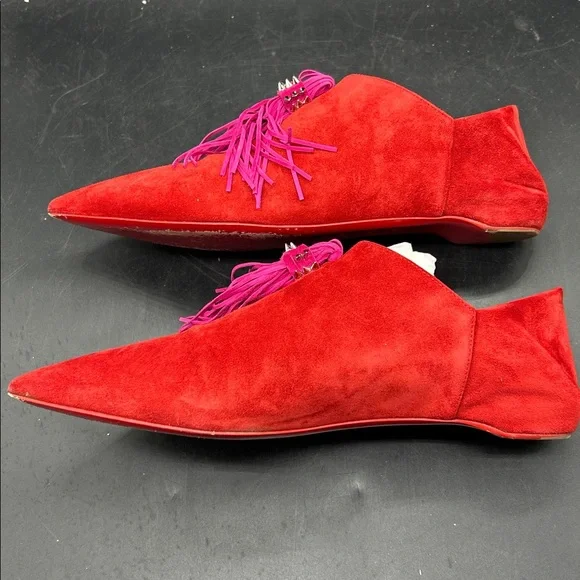 Christian Louboutin Red Suede Flats with Pink Tassels - Picture 6 of 9